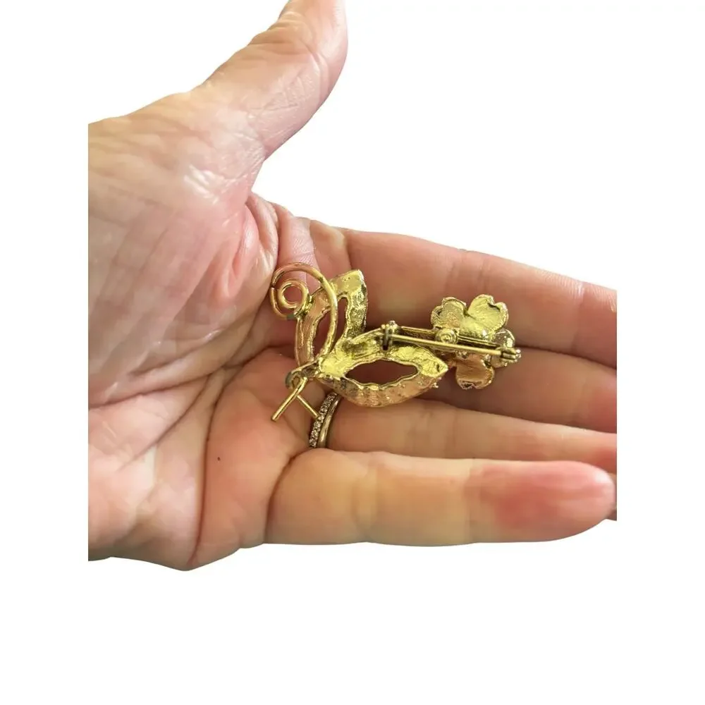 Vintage Gold Tone Flower Brooch Faux Pearl Floral Mid Century Romantic Pin